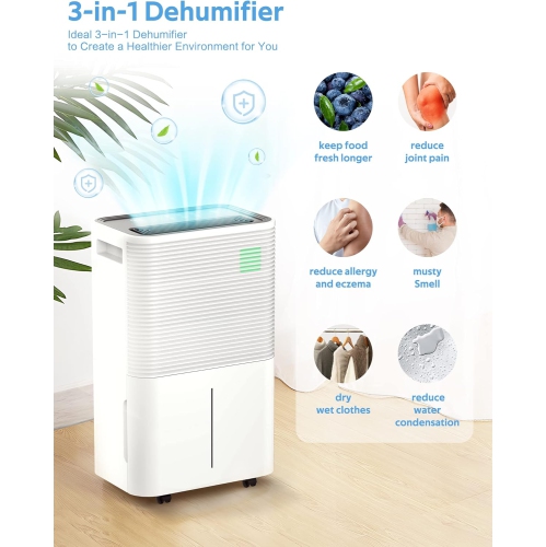 Dehumidifiers for Home, Bathroom, Bedroom, 45 Pints Dehumidifier with Auto Defrost, 4L Water Tank, White