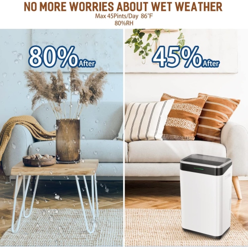 Dehumidifier for Home 45Pints/Day,Basement Dehumidifier,Garage dehumidifier with Low Noise,Basement Dehumidifier with Drain Hose