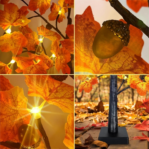 60cm LED Fall Tree with Lights Tabletop LED Lighted Maple Tree Support Battery & USB Power, LED Artificial Maple Tree for Fall Season & Thanksgiving