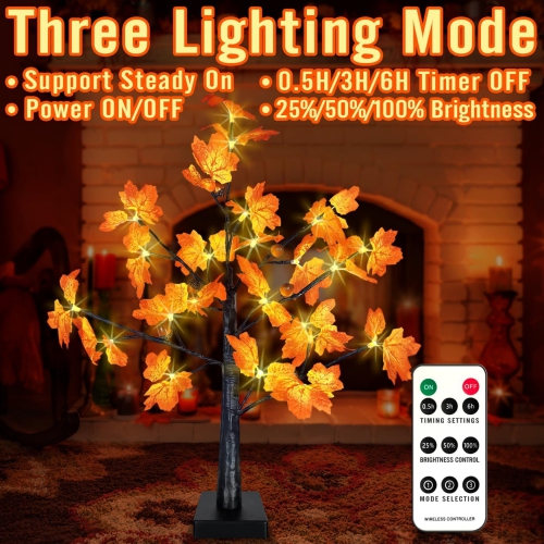 60cm LED Fall Tree with Lights Tabletop LED Lighted Maple Tree Support Battery & USB Power, LED Artificial Maple Tree for Fall Season & Thanksgiving