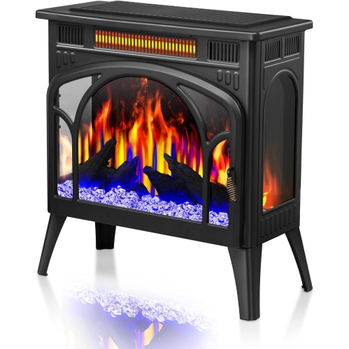 Electric Fireplace Heater, Freestanding Fireplace Infrared Stove with Remote Control and Timer, 3D Realistic Flame Effects, BLACK
