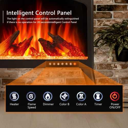 Electric Fireplace Heater, Freestanding Fireplace Infrared Stove with Remote Control and Timer, 3D Realistic Flame Effects, BLACK