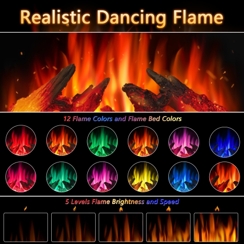 Electric Fireplace Heater, Freestanding Fireplace Infrared Stove with Remote Control and Timer, 3D Realistic Flame Effects, BLACK