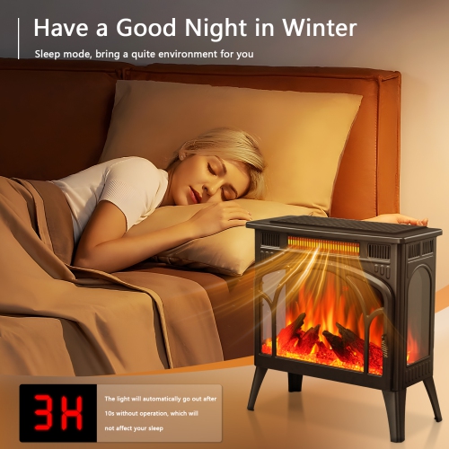 Electric Fireplace Heater, Freestanding Fireplace Infrared Stove with Remote Control and Timer, 3D Realistic Flame Effects, BLACK