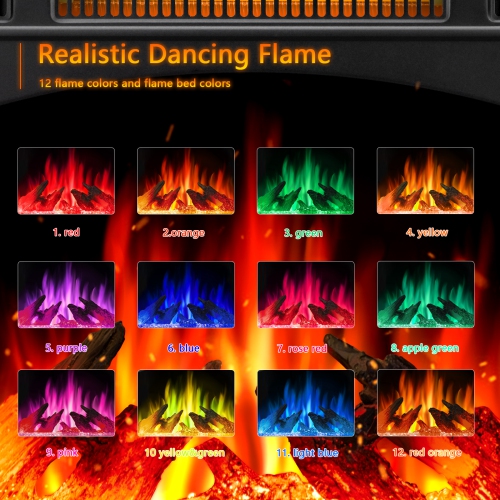 Electric Fireplace Heater, Freestanding Fireplace Infrared Stove with Remote Control and Timer, 3D Realistic Flame Effects, BLACK