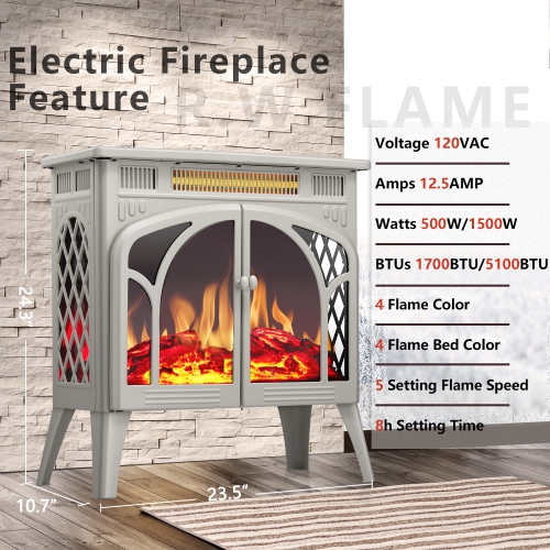 Antarctic Star Infrared Classic Electric Fireplace Stove, Freestanding Fireplace Heater Adjustable Brightness and Color, Overheating Protection,BEIGE