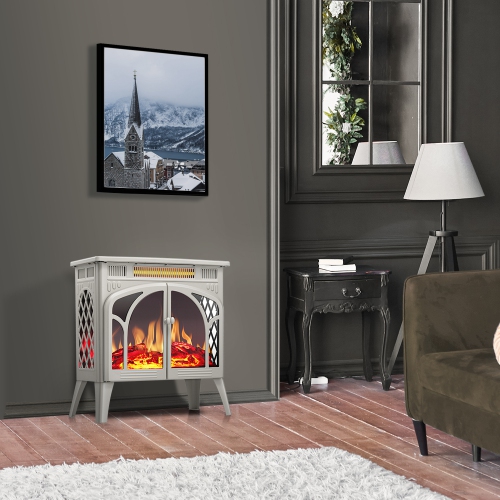 Antarctic Star Infrared Classic Electric Fireplace Stove, Freestanding Fireplace Heater Adjustable Brightness and Color, Overheating Protection,BEIGE