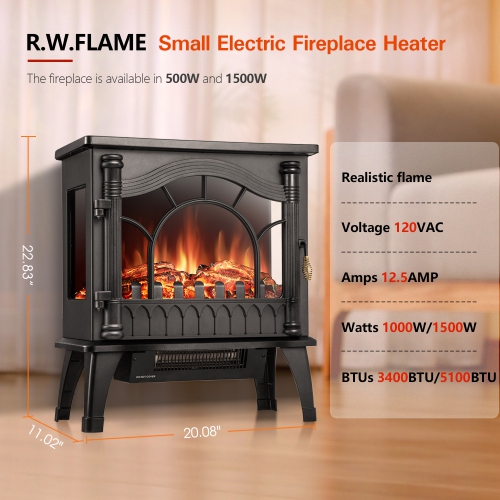 Electric Fireplace Heater, Infrared Fireplace Heater 1000/1500W, 3D Realistic Flames Effect, ETL Certificated, Adjustable Flame Brightness