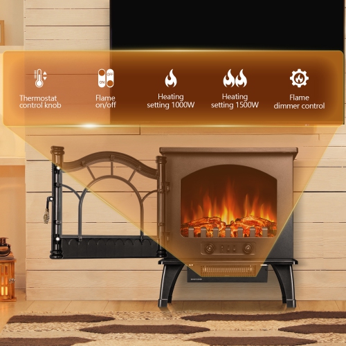 Electric Fireplace Heater, Infrared Fireplace Heater 1000/1500W, 3D Realistic Flames Effect, ETL Certificated, Adjustable Flame Brightness