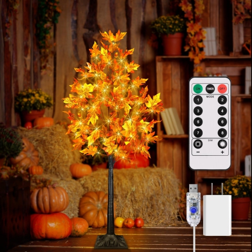 NIERBO  120Cm Led Fall Tree \w Lights, Led Lighted Maple Tree \w Timer, Led Maple Tree \w Lights for Fall&thanksgiving Decor, Prelit Artificial Maple