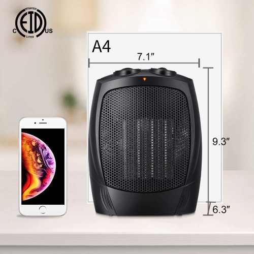 Antarctic Star Portable Electric Tabletop Space Heater Space Heater, quiet, Overheat Protection for Home/Office, BLACK