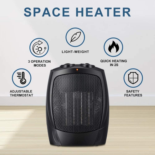 Antarctic Star Portable Electric Tabletop Space Heater Space Heater, quiet, Overheat Protection for Home/Office, BLACK