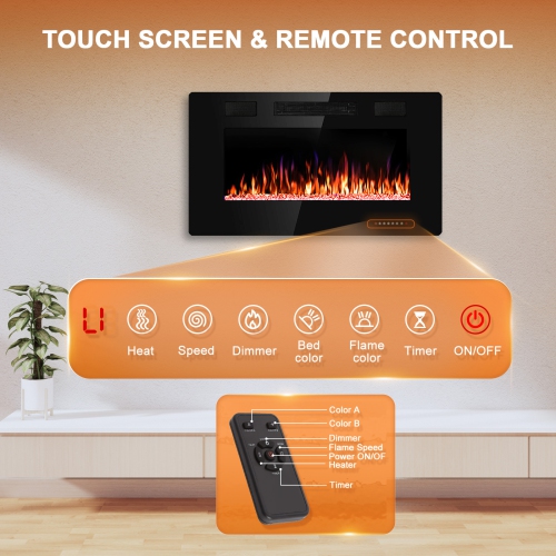 30 inch Wall Mounted Recessed Electric Fireplace Insert Flush Mount Linear Fireplace, Ultra-Thin Lightweight LED Fireplace Heater Fit 2x4&2x6 Stud