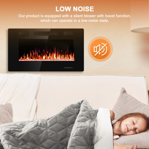 30 inch Wall Mounted Recessed Electric Fireplace Insert Flush Mount Linear Fireplace, Ultra-Thin Lightweight LED Fireplace Heater Fit 2x4&2x6 Stud