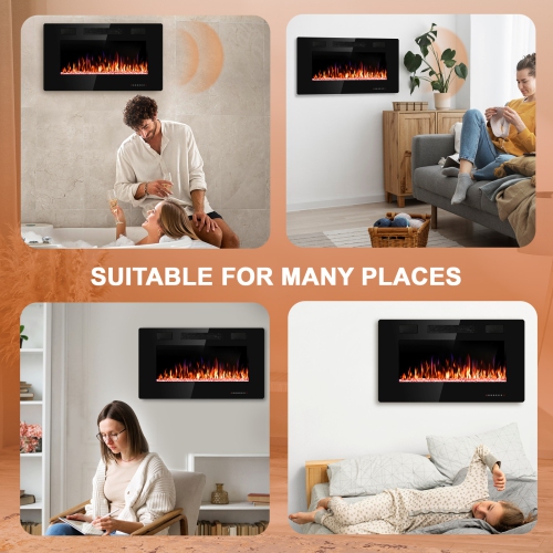30 inch Wall Mounted Recessed Electric Fireplace Insert Flush Mount Linear Fireplace, Ultra-Thin Lightweight LED Fireplace Heater Fit 2x4&2x6 Stud