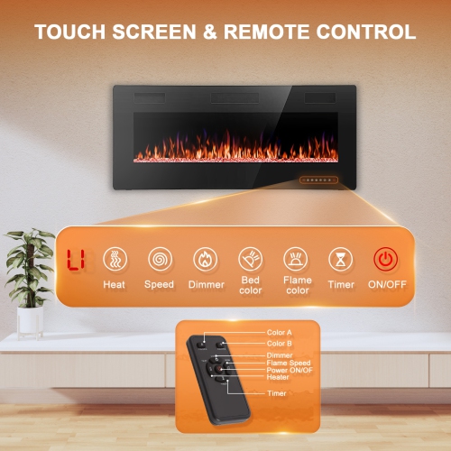 Antarctic Star 42 inch Wall Mounted Recessed Electric Fireplace Insert Flush Mount Linear Fireplace, Ultra-Thin Lightweight LED Fireplace Heater Fit