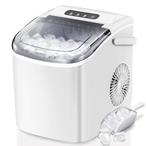Antarctic Star Portable Ice Maker,Countertop Model,Self-Cleaning,26.5lbs/24Hrs,6 Mins/9 Pcs Bullet Ice,Includes Ice Scoop and Basket,White