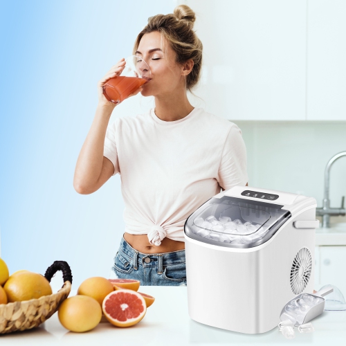 Antarctic Star Portable Ice Maker,Countertop Model,Self-Cleaning,26.5lbs/24Hrs,6 Mins/9 Pcs Bullet Ice,Includes Ice Scoop and Basket,White