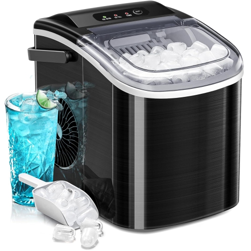ANTARCTIC STAR  Portable Ice Maker \w Handle, 26.5Lbs/24H, 9 Cubes In 6 Mins, With Self-Cleaning, Ice Basket And Scoop, Great for Home, Bar, Or Camping, Black