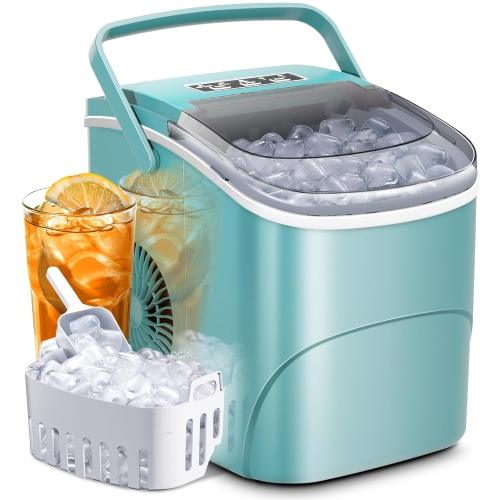 Antarctic Star Ice Makers Countertop with Handle,26.5Lbs/24H,9 Cubes in 6 Mins,2 Sizes of Bullet Ice,Portable Ice Maker Machine with Self-Cleaning,