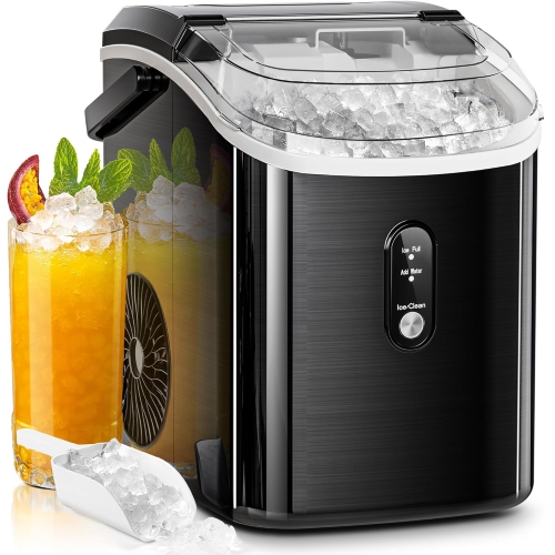 Antarctic Star Nugget Countertop Ice Maker with Soft Chewable Pellet Ice, Self-Cleaning, Sonic Ice, One-Click Operation, Stainless Steel Black