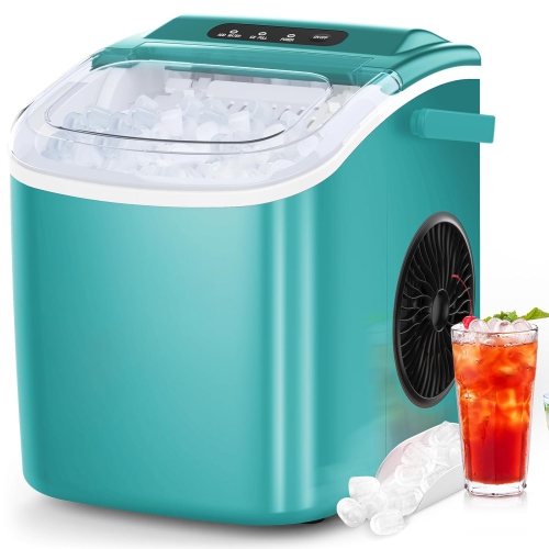 Antarctic Star Portable Ice Maker,Countertop Model,Self-Cleaning,26.5lbs/24Hrs,6 Mins/9 Pcs Bullet Ice,Includes Ice Scoop and Basket,Green