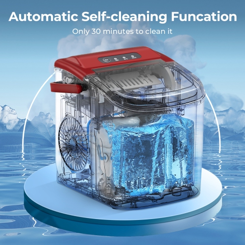 Antarctic Star Portable Ice Maker,Countertop Model,Self-Cleaning,26.5lbs/24Hrs,6 Mins/9 Pcs Bullet Ice,Includes Ice Scoop and Basket,Red