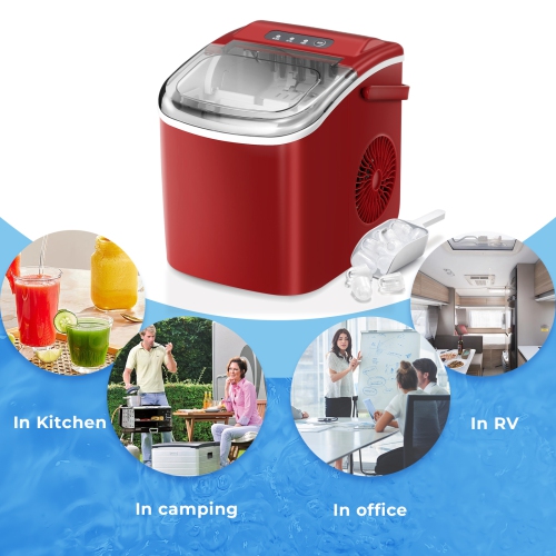 Antarctic Star Portable Ice Maker,Countertop Model,Self-Cleaning,26.5lbs/24Hrs,6 Mins/9 Pcs Bullet Ice,Includes Ice Scoop and Basket,Red