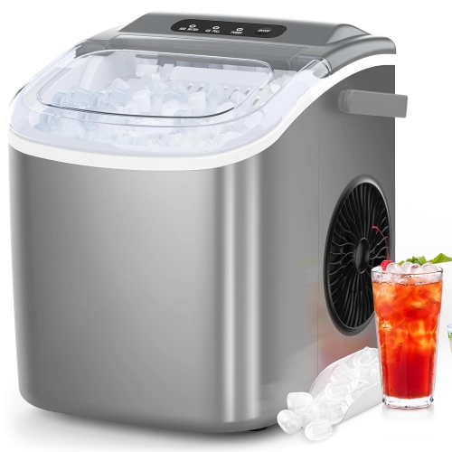 Antarctic Star Portable Ice Maker,Countertop Model,Self-Cleaning,26.5lbs/24Hrs,6 Mins/9 Pcs Bullet Ice,Includes Ice Scoop and Basket,Grey