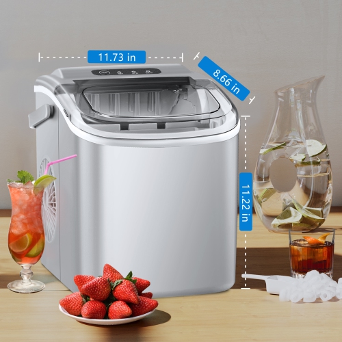 Antarctic Star Portable Ice Maker,Countertop Model,Self-Cleaning,26.5lbs/24Hrs,6 Mins/9 Pcs Bullet Ice,Includes Ice Scoop and Basket,Grey