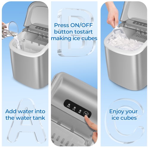 Antarctic Star Portable Ice Maker,Countertop Model,Self-Cleaning,26.5lbs/24Hrs,6 Mins/9 Pcs Bullet Ice,Includes Ice Scoop and Basket,Grey