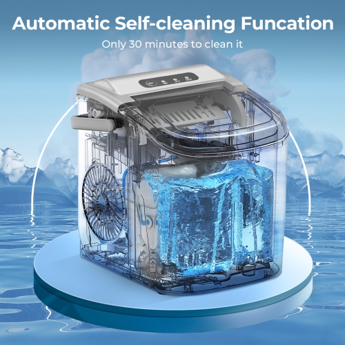 Antarctic Star Portable Ice Maker,Countertop Model,Self-Cleaning,26.5lbs/24Hrs,6 Mins/9 Pcs Bullet Ice,Includes Ice Scoop and Basket,Grey