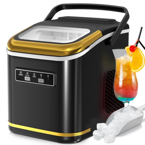 Antarctic Star Countertop Ice Maker, producing 9 bullet ice cubes in 6 minutes and 26.5 lbs of ice per 24 hours and includes a basket and scoop, BLACK