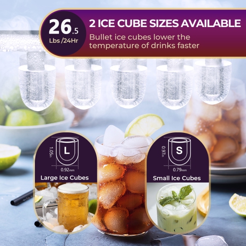 Antarctic Star Countertop Ice Maker, producing 9 bullet ice cubes in 6 minutes and 26.5 lbs of ice per 24 hours and includes a basket and scoop, BLACK