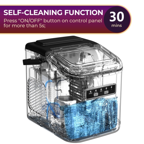 Antarctic Star Countertop Ice Maker, producing 9 bullet ice cubes in 6 minutes and 26.5 lbs of ice per 24 hours and includes a basket and scoop, BLACK