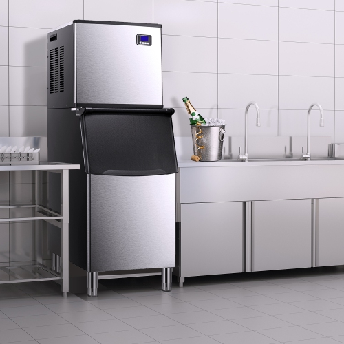 Antarctic Star Ice Maker Machine Commercialuring a 352 lbs/24H production capacity, includes a 198 lbs ice bin and comes with a scoop