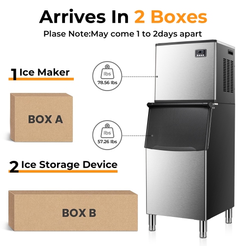 Antarctic Star Ice Maker Machine Commercialuring a 352 lbs/24H production capacity, includes a 198 lbs ice bin and comes with a scoop