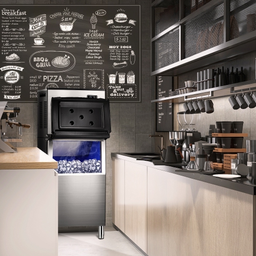 Antarctic Star Ice Maker Machine Commercialuring a 352 lbs/24H production capacity, includes a 198 lbs ice bin and comes with a scoop