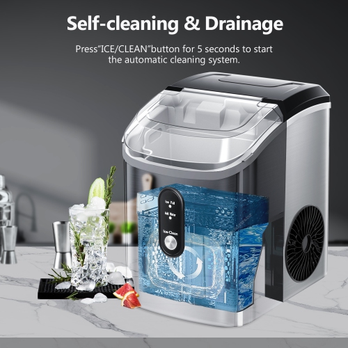 Antarctic Star Nugget Countertop Ice Maker with Soft Chewable Pellet Ice, Self-Cleaning, Sonic Ice, One-Click Operation, Stainless Steel Silver