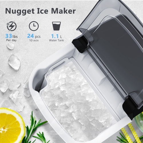 Antarctic Star Nugget Countertop Ice Maker with Soft Chewable Pellet Ice, Self-Cleaning, Sonic Ice, One-Click Operation, Stainless Steel Silver