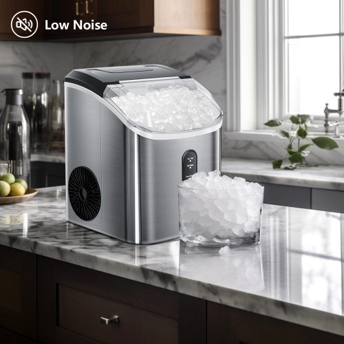 Antarctic Star Nugget Countertop Ice Maker with Soft Chewable Pellet Ice, Self-Cleaning, Sonic Ice, One-Click Operation, Stainless Steel Silver