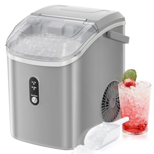 Antarctic Star Nugget Countertop Ice Maker with Soft Chewable Ice, Pebble Portable Machine Scoop, Self-Cleaning, One-Click Operation, Gray