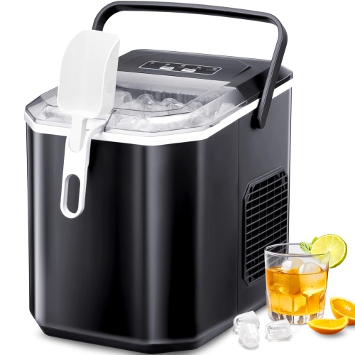 Antarctic Star Portable Ice Maker,self-cleaning,makes 9 cubes in 6 minutes,26.5 lbs/24h,includes ice scoop and basket,2 ice cube sizes for home,Black