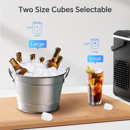 Antarctic Star Portable Ice Maker,self-cleaning,makes 9 cubes in 6 minutes,26.5 lbs/24h,includes ice scoop and basket,2 ice cube sizes for home,Black