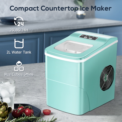 Antarctic Star Countertop Ice Maker with Self-Cleaning, producing 26.5 lbs of ice per day, makes 9 cubes in just 6 minutes, two sizes of bullet ice,
