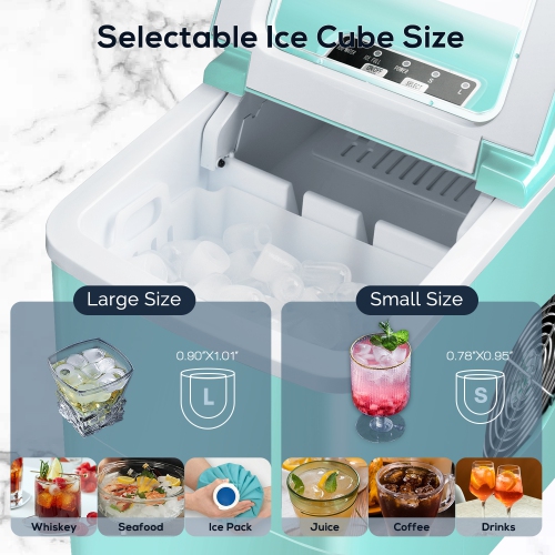 Antarctic Star Countertop Ice Maker with Self-Cleaning, producing 26.5 lbs of ice per day, makes 9 cubes in just 6 minutes, two sizes of bullet ice,