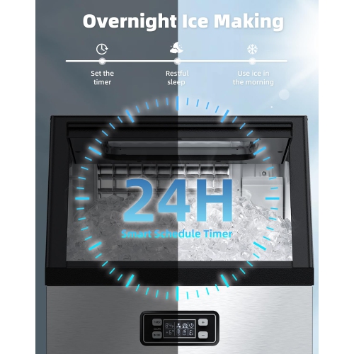 Antarctic Star Stainless Steel Commercial Ice Machine, 24-Hour Timer, Ice Thickness Control, and Quick Self-Cleaning Function for Bar/Cafes/Home