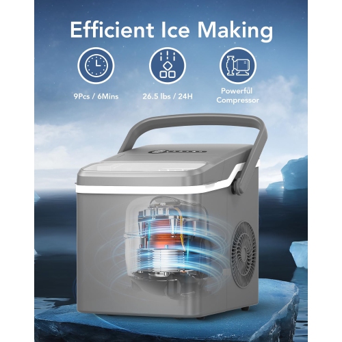 Antarctic Star Ice Makers Countertop, Collapsible Portable Countertop Ice Maker, 2 Sizes of Ice Cube, Small Ice Maker with Ice Basket/Scoop, Grey