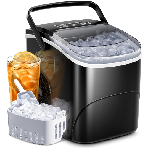 Antarctic Star Ice Makers Countertop with Handle,26.5Lbs/24H,9 Cubes in 6 Mins,2 Sizes of Bullet Ice,Portable Ice Maker Machine with