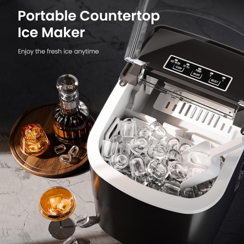 Antarctic Star Ice Makers Countertop with Handle,26.5Lbs/24H,9 Cubes in 6 Mins,2 Sizes of Bullet Ice,Portable Ice Maker Machine with